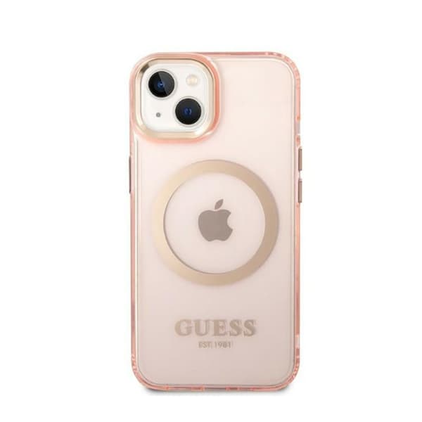 Guess Gold Outline Translucent MagSafe - iPhone 14 Plus cover (lyserød)