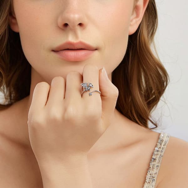 Justerbar silverring med flygande drake i 925 silver
