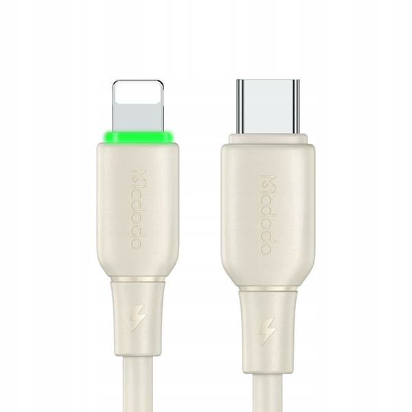 MCDODO Laddkabel USB-C Blixtsnabb Laddning för iPhone 1M LED Beige