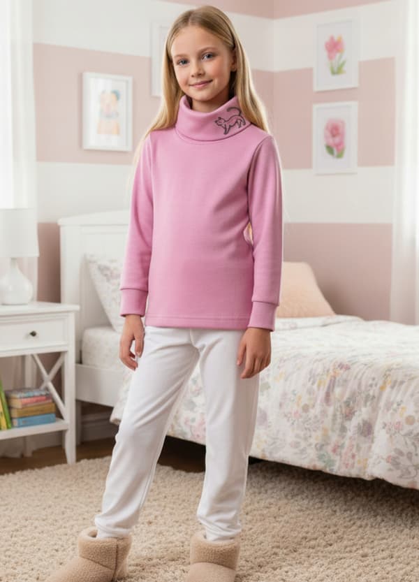 Flicktröja med polotröja 146, barn, rosa mönstrad blus