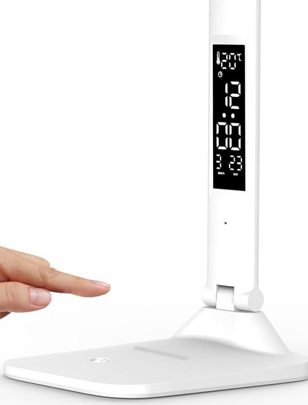 Vit LED skrivbordslampa med klockdisplay för barn