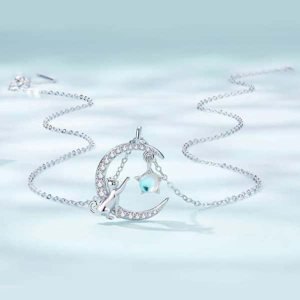 N33 Katt, månestjärnehalsband, silver 925 justerbart
