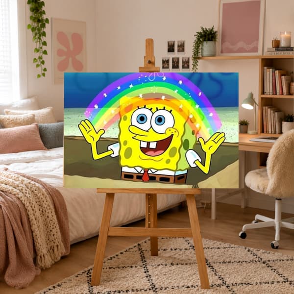 Mal efter nummer billede med ramme SvampeBob Regnbue 70x50 cm