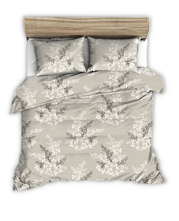 Waffeli vuodevaatteet 160x200 oksankuvio beige taustalla