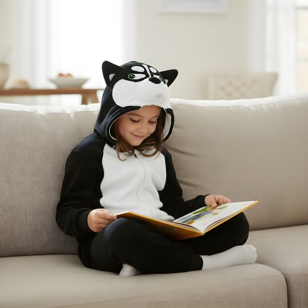 Kigurumi pyjamas kostume til børn, sort husky, 95-105 cm