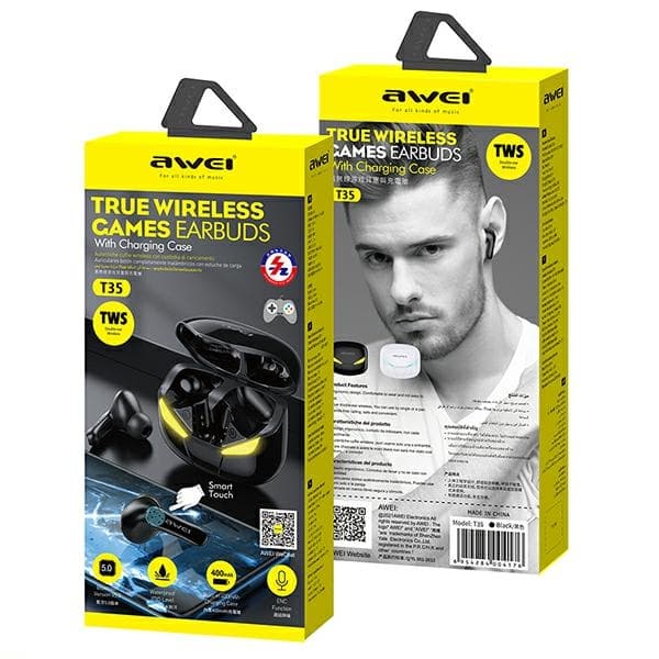 AWEI Bluetooth 5.0 T35 TWS hovedtelefoner + dockingstation gaming sort/sort