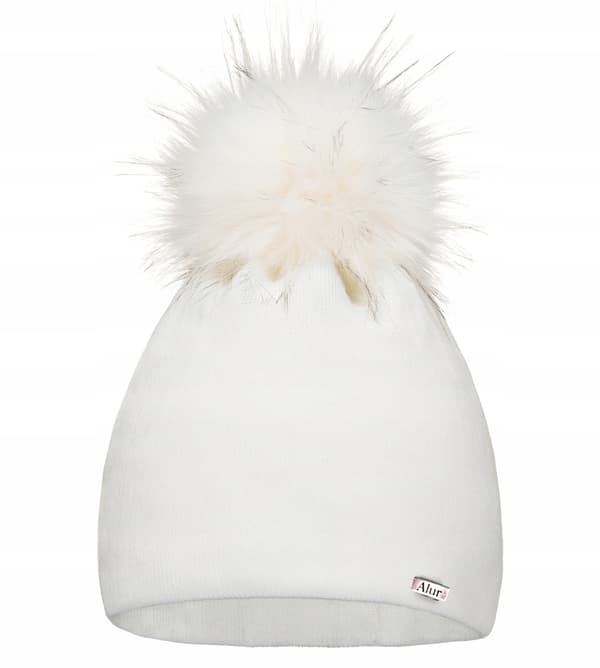 Vit varm mössa med pompom A13