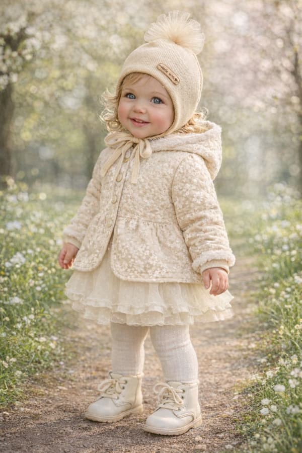 Pigerhue 40-42 med 2 lag bundet og pompon forår efterår beige