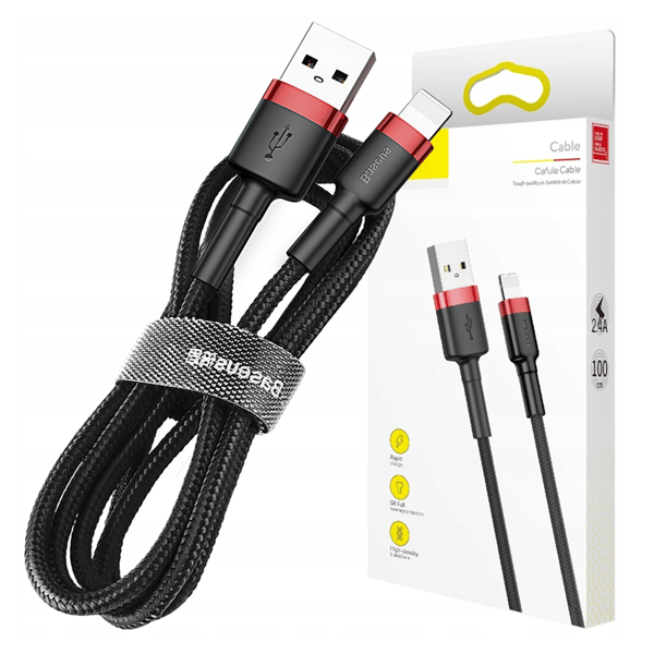 Baseus Cafule Lightning USB-kabel 2.4A 1m (sort-rød)