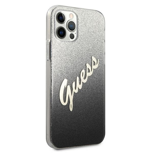 Guess GUHCP12MPCUGLSBK iPhone 12/12 Pro6,1 musta/musta kovakuori Glitter Gradient Script