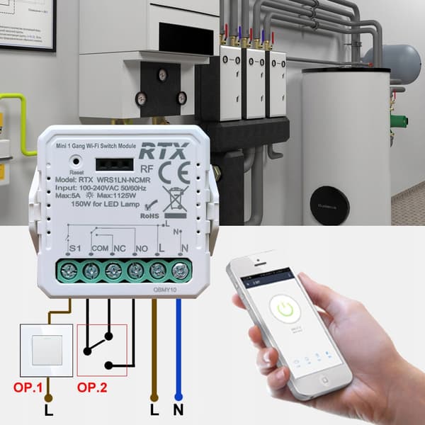 RTX SPÆNDINGSFRI NC NEJ MINI Relæmodul TUYA WiFi + RF-controller