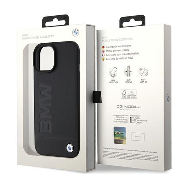 BMW Læder Hot Stamp MagSafe - iPhone 15 Plus Etui (Sort)