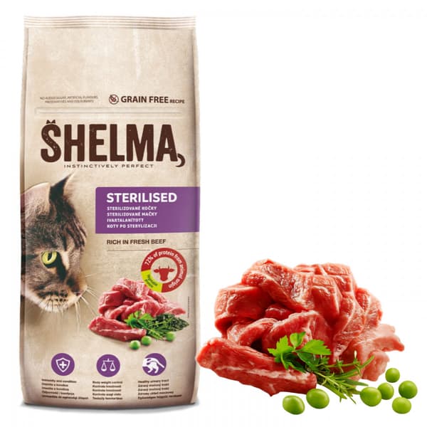 SHELMA torrfoder för katter 8 kg nötkött spannmålsfritt