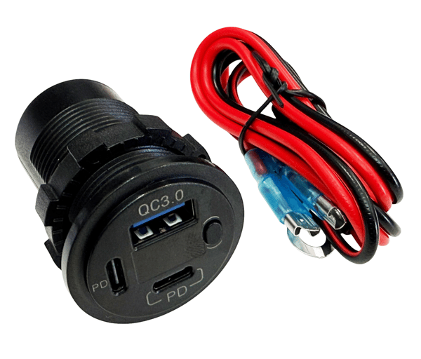Ladeport 2x PD 30W, QC3.0 18W med voltmeter