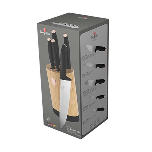 BERLINGER HAUS BH-2752 KNIVSÆT MED SORT ROSE I BAMBUSBLOK