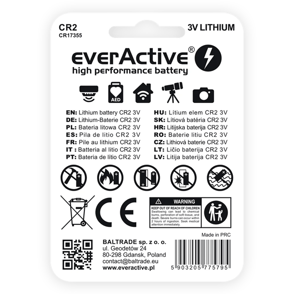 everActive 3V CR2 Litiumparisto 850mAh
