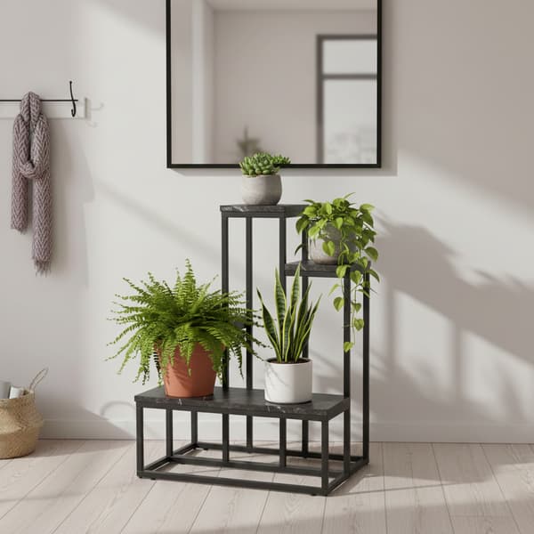 Metallblomställ, 6 våningar, metallkrukor i loftstil, blomställning