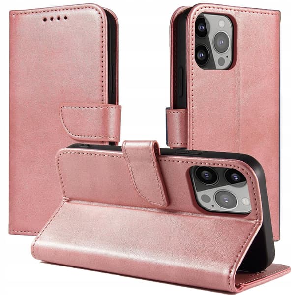 Magnet Case elegant cover med klap og stativfunktion til iPhone 13 Pro pink