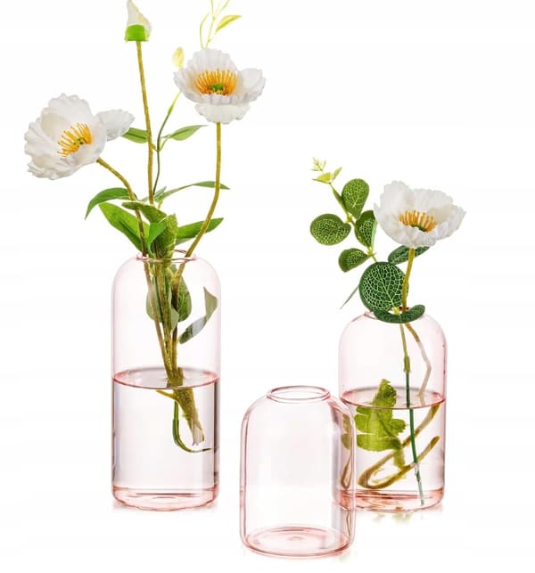 PINK GLASVASE TIL BLOMSTER MED 3 STK. ŁWB