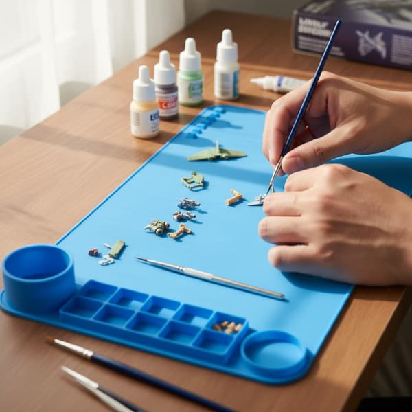 Silikonmatta för målning och hobby med organizer, blå