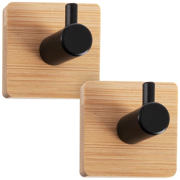 Itsekiinnittävä koukku bambu metalli musta 4,5x4,5 cm 2 kpl
