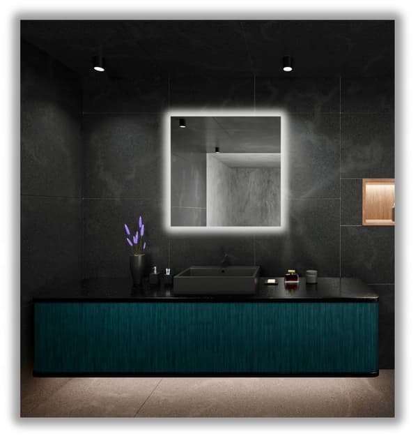 Modern LED-belyst badrumsspegel 40x40 vattentät IP65