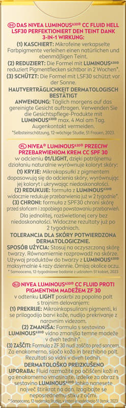 NIVEA LUMINOUS630 P/MISFARVNING KREM CC SPF 30, 01/light 40 ml