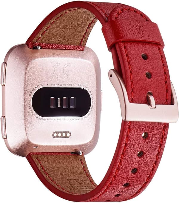 URREM TIL Fitbit Versa/Versa 2/LITE/SE RØD ÆGTE LÆDER