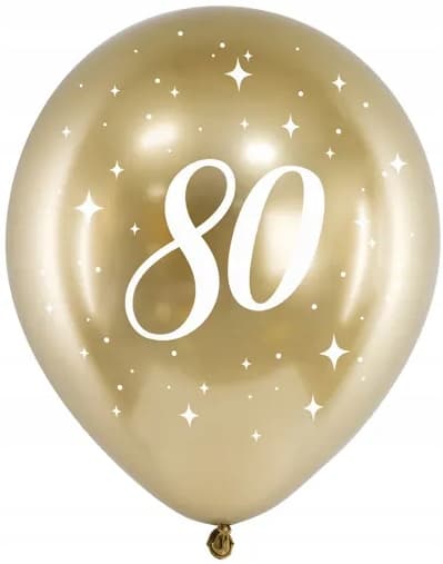 80-års fødselsdagsballoner Eighty guld blank krom fest 6 stk.