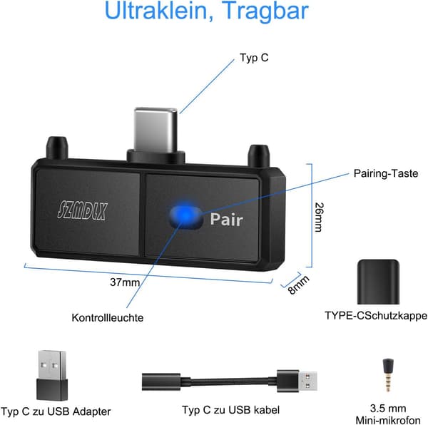 BLUETOOTH-SOVITIN USB-C-LÄHETIN ÄÄNENSIIRTO NINTENDO SWITCH/PS4