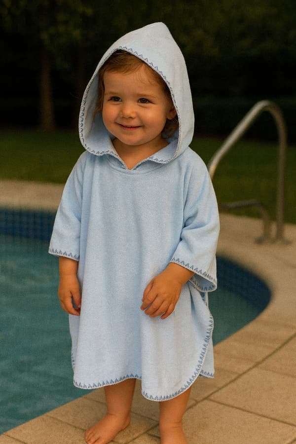Børnekappe 104-110 håndklæde med HÆTTE poncho pool, strand PE BLÅ