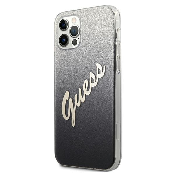 Guess GUHCP12LPCUGLSBK iPhone 12 Pro Max6.7 musta/musta kovakuori Glitter Gradient Script