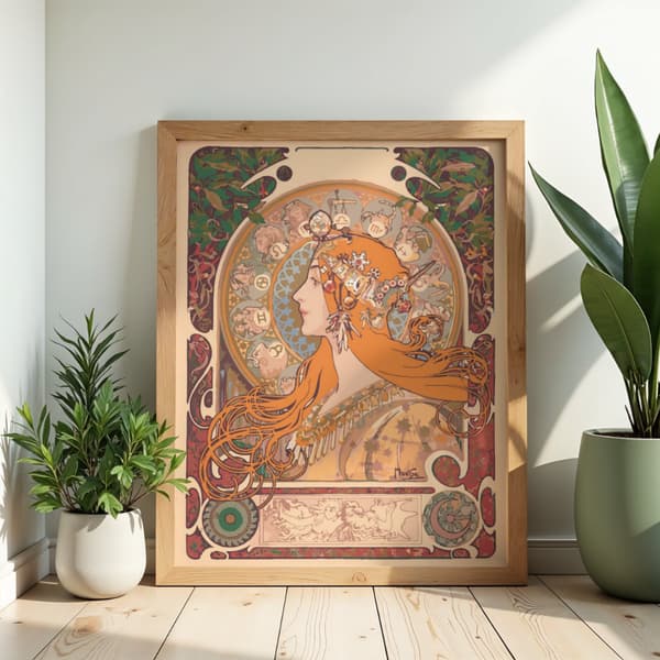 Maleri efter tal med ramme Stjernetegn Alfons Mucha 50x70 cm