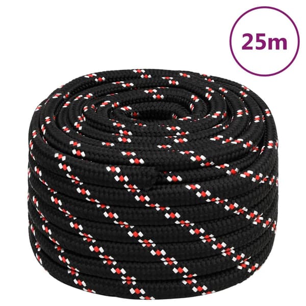 vidaXL Segelrep, Svart, 20 mm, 25 m, Polypropylen
