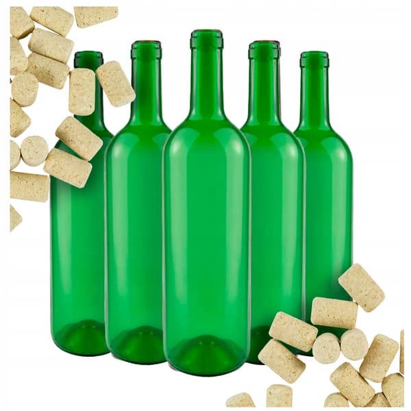 40 st vinflaskor 0,75 l med kork, 3 färger