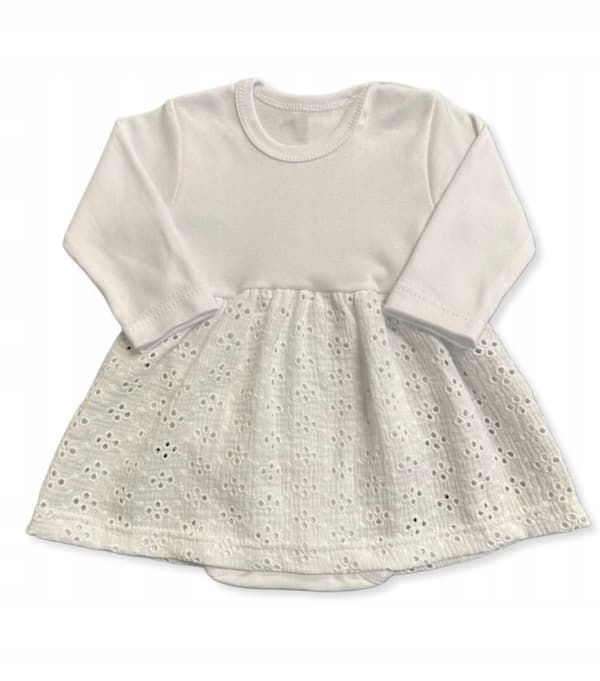 Bodysuitklänning BODYSUIT storlek 104 långärmad BRODERAD VIT