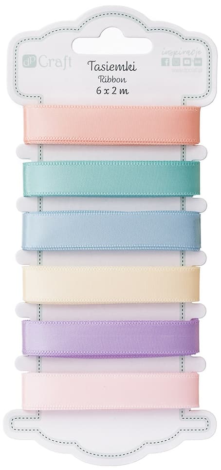 Pastelfarvede satinbånd 2m 6 stk.