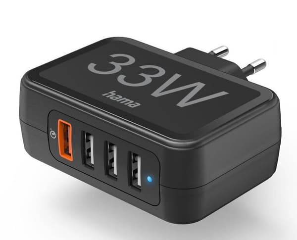 HAMA 33W 4xUSB Vægoplader (1xQC3.0, 3x USB-A) Sort