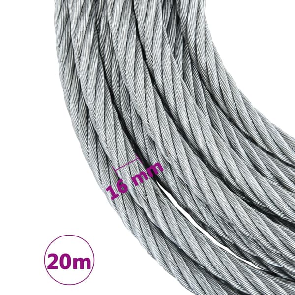 vidaXL stålspilkabel, 3200 kg, 20 m