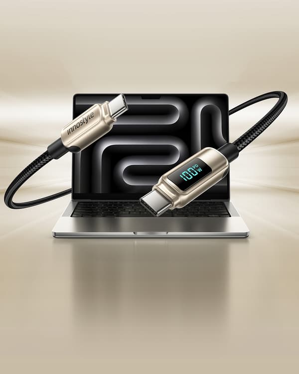 INNOSTYLE USB-C-KAAPELI NÄYTÖLLÄ PIKALATAUS USB TYPE C 100W 1M