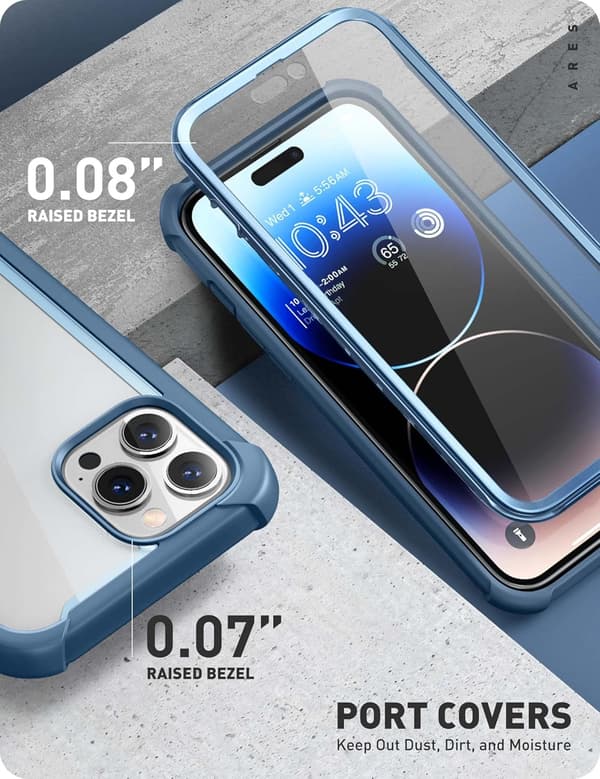 IPHONE 14 PRO MAX SKAL MED SOLIDT BAKSIDA BLÅ RAM OCH STÖTFÅNGARE FRAM/BAKSIDA