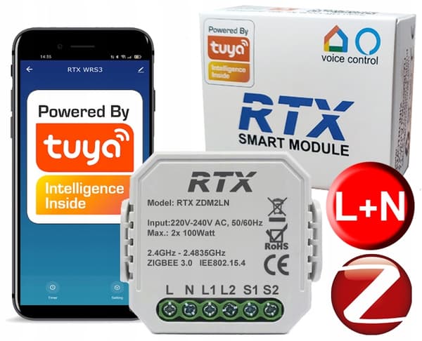 TUYA 2-kanals ZigBee indbygningsdæmper