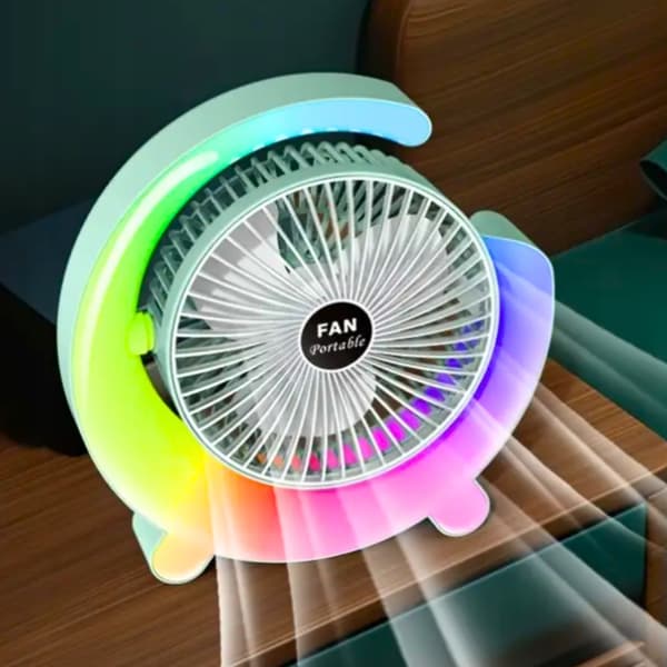Skrivebordsventilator LED 3 hastigheder RGB kraftig stille sommer