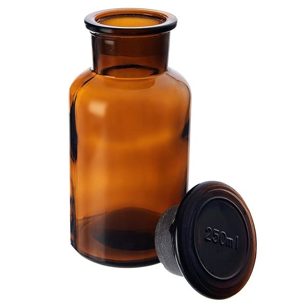 Glasbeholder til mad brun med prop bred hals 250 ml