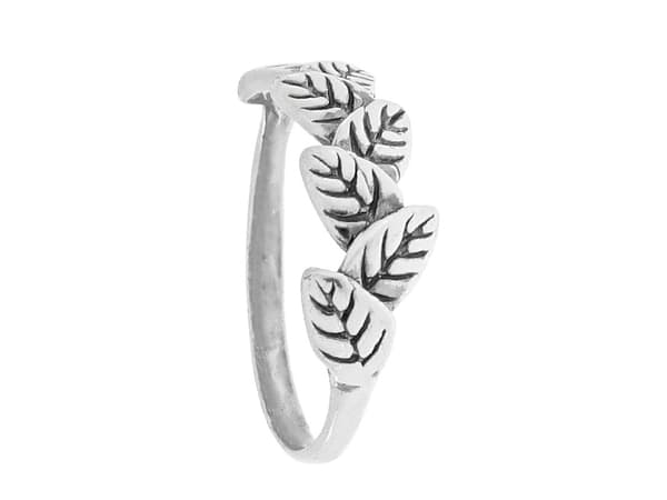 Justerbar silverring med oxiderat blad, tunn band 20