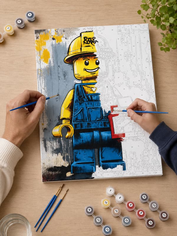 Lego Builder målning med siffror och ram 40x50 cm