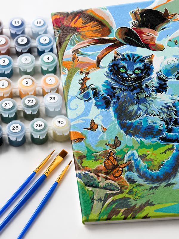 Maleri efter tal med ramme Billeder til maleri - Cheshire Cat 40x50 cm