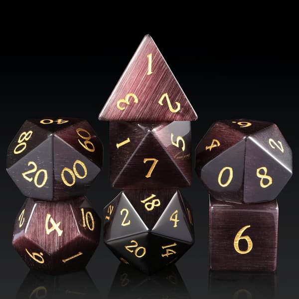 Opal Cat's Eye RPG terningsæt med 7 krystalterninger