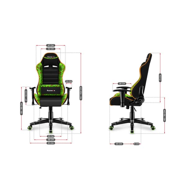HUZARO pixel grøn drejelig spand gamingstol til skrivebord