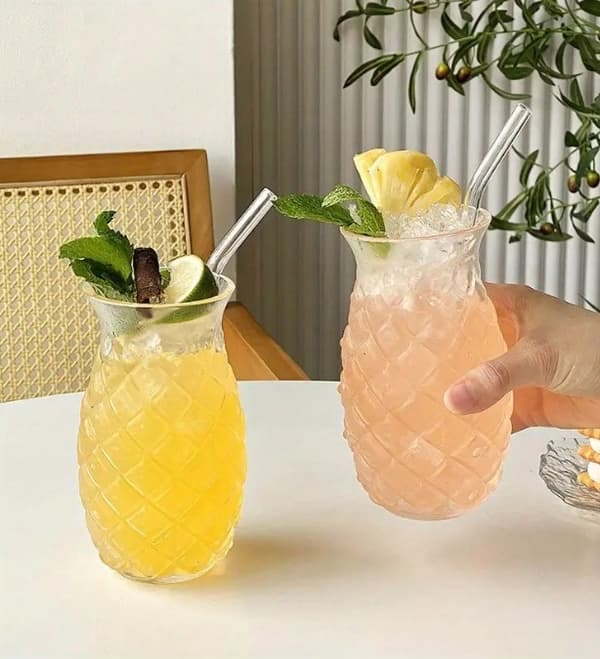 Set 2x Glas i ananasform Glasstrå Koktailglas Juice
